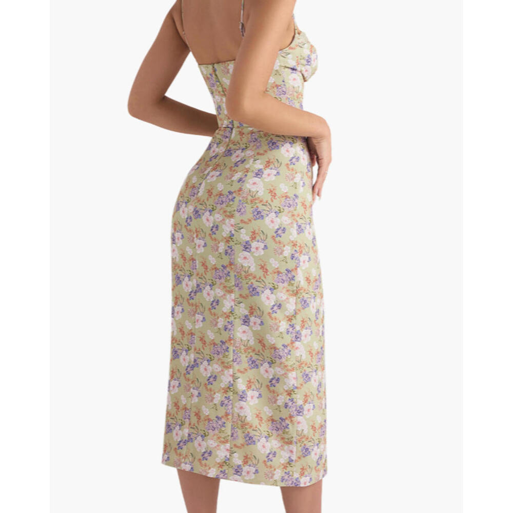 NEW House of CB Corset Crepe Midi Sundress in Peony Print Sz M #MD2117 - Picture 2 of 8